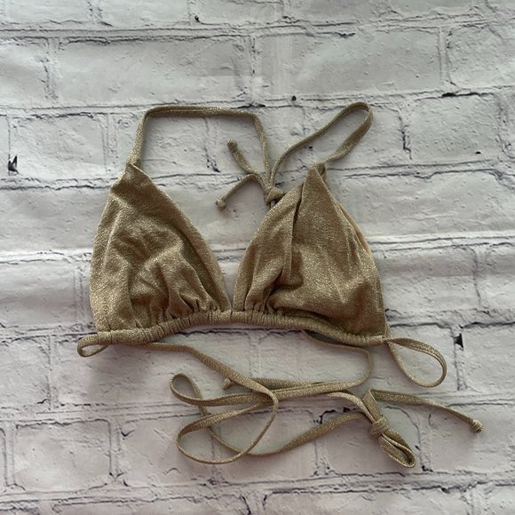 ASOS Design Mix and Match Glitter Bikini Top size 6 wrap around gold sparkle - Picture 2 of 6